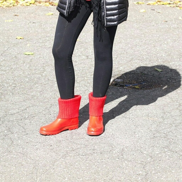 Women's Rainboots, Ankle Waterproof Rain Boots with Cuff, RB-1906, Red - Picture 2 of 4